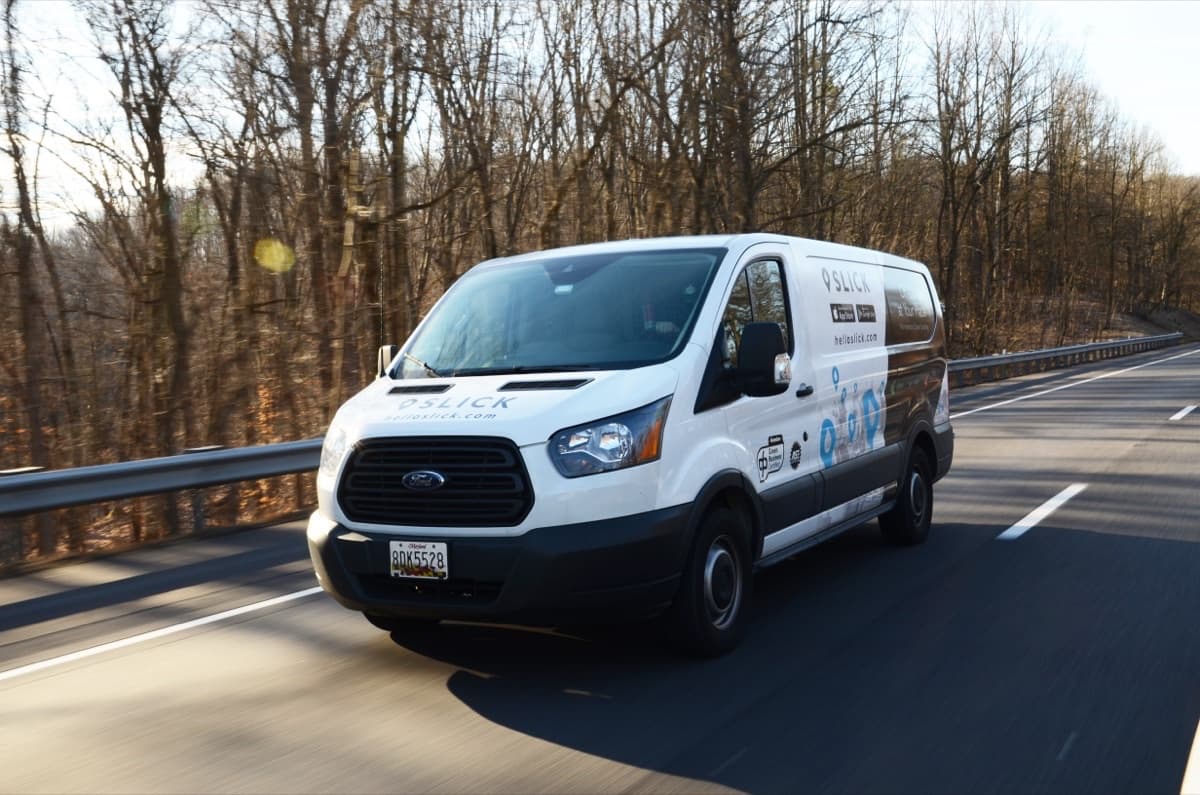 Slick fleet van on the highway
